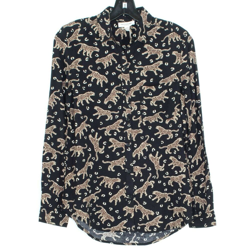 NWT Beach Lunch Lounge Leopard Black Button Up Top Boho Workwear Maximalist XS